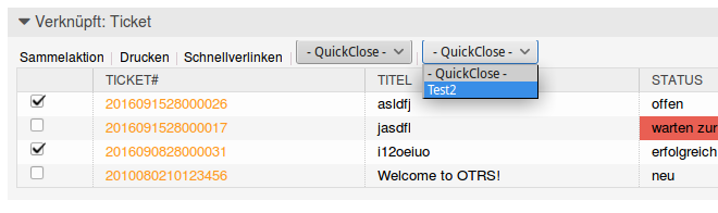 Verknüpfte Tickets mit QuickClose verändern