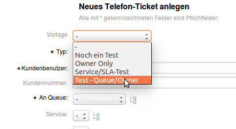 Auswahl der Vorlage in der Ticketmaske